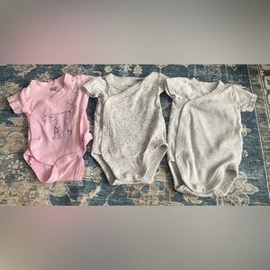 Newborn Carter's and Gerbers Pink and Gray Kimono Style Bodysuit Trio